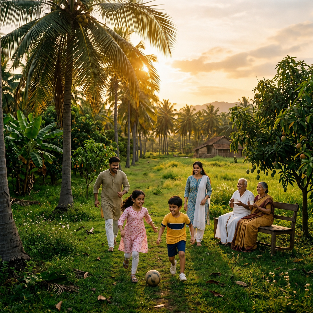 Families enjoying farm life at Valam